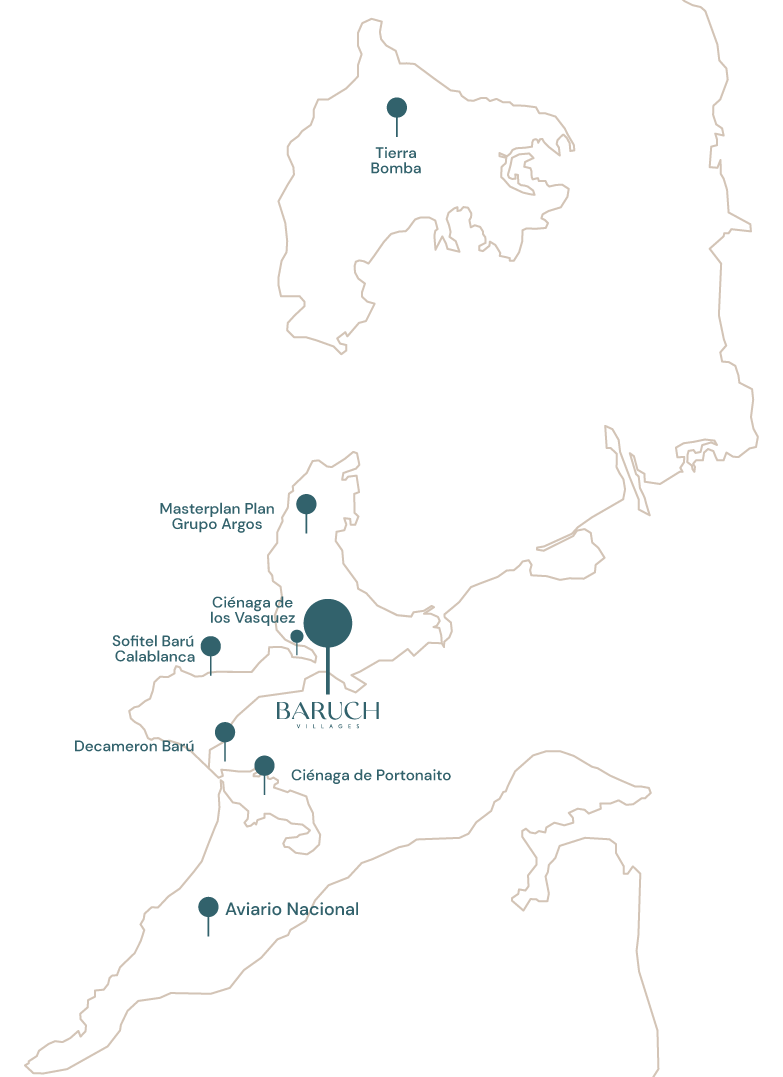 Mapa de ubicación de Baruch Villages · Península de Barú, Cartagena