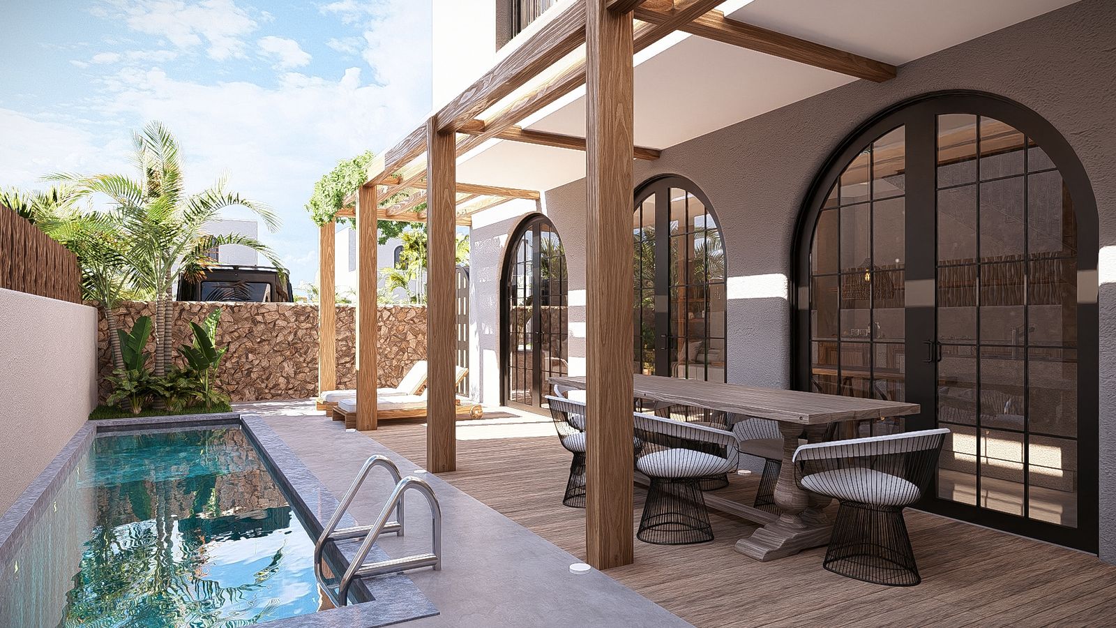 Casa tipo 2 · Terraza y piscina