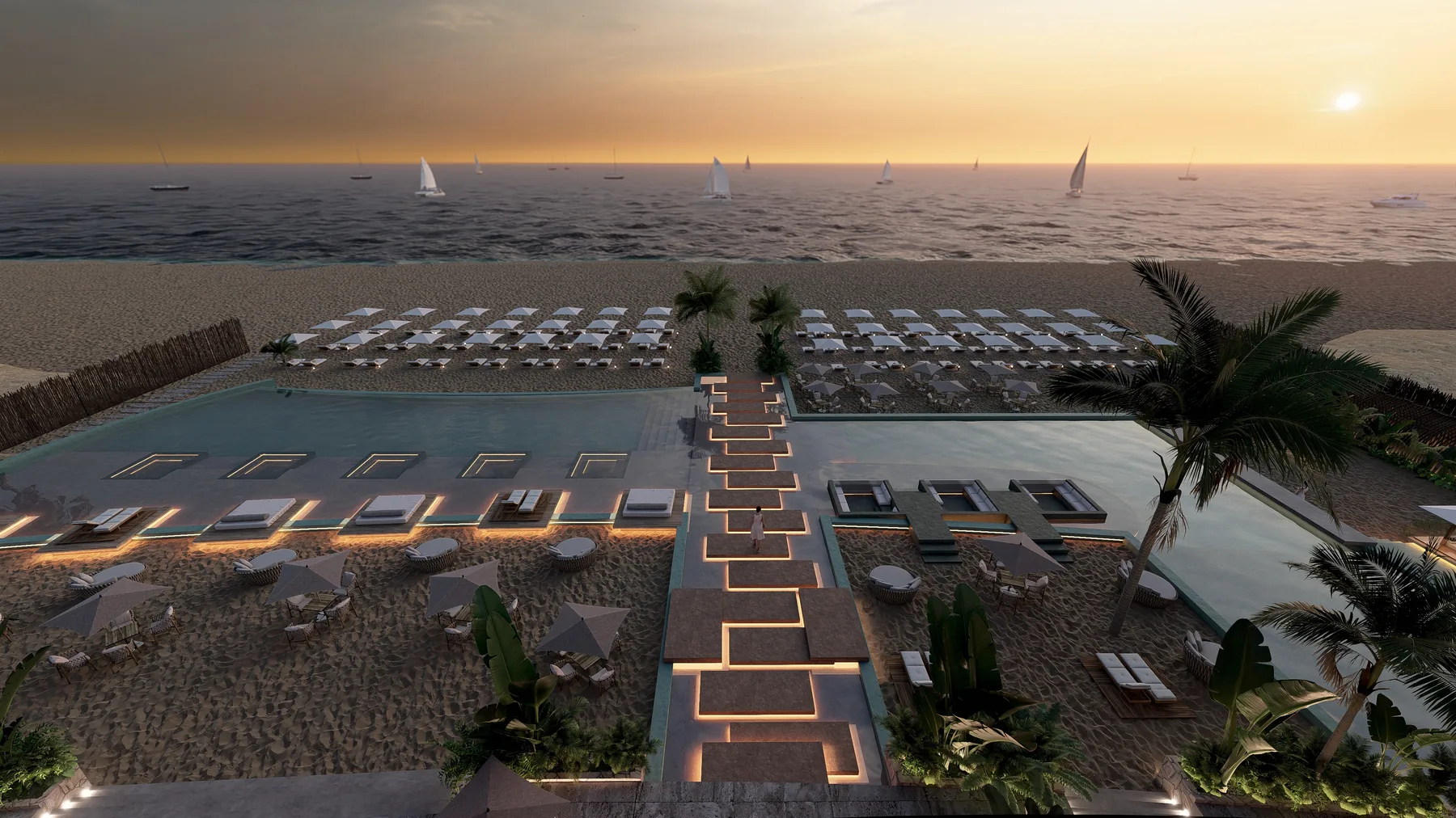 Camas lounge frente al mar · Szenza